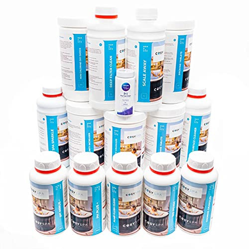CosySpa Hot Tub Chemicals - Hot Tub Chemical Starter Kit & Cleaning Kit | Hot Tub Test Strips, Bromine Granules, Chemical Floater, Surface Cleaner & More (Non-Chlorine Oxy-Shock [1l])