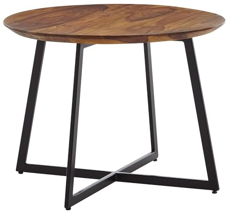Wohnling Couchtisch 60x60x45 cm Sheesham Massivholz/Metall Sofatisch Rund, Design Wohnzimmertisch Kaffeetisch Massiv, Kleiner Tisch Beistelltisch Wohnzimmer Modern