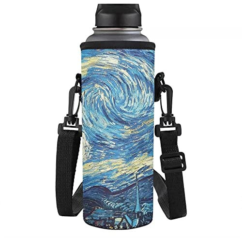 NETILGEN Crossbody Wasserflaschenträger, Van Gogh's Starry Sky Isolierter Abdeckung, Schultergurt, Kinder, Jungen, Teenager, Männer, Frauen, Outdoor-Flaschen, Tasche, klein, groß, 500 ml oder 750 ml