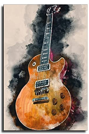 Zbin Vintage-Stil Gitarre Miusic Leinwand-Kunstdruck Poster Rock N Roll Musikinstrumente Malerei Bilder Konzerthaus Bar Home Wanddekoration Drucke 40,6 x 61 cm