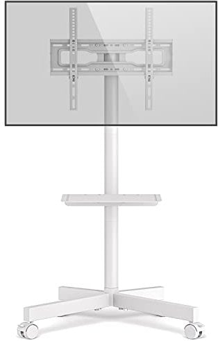 RFIVER Supporto TV da Pavimento Porta TV con Ruote Carrello per Schermi Plasma/LCD/LED 27-60 Pollici, Mobile TV con Ruote Max.40 kg, Max VESA 400 x 400 mm con Altezza Regolabile Bianco