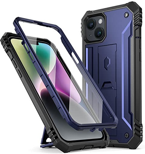 Poetic Revolution Series Case Compatible with iPhone 14 Plus 6.7 inch (2022 Release), Full-Body Rugged Shockproof Heavy Duty Protective Cover with Kickstand and Built-in Screen Protector, NavyBlue