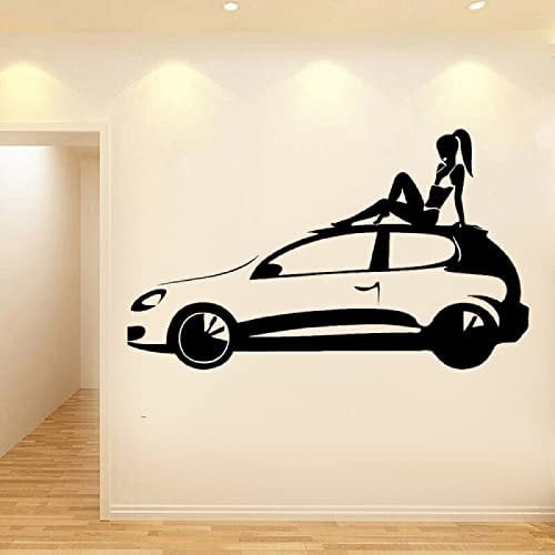 HEBIQUAN Auto Vinyl Wandaufkleber Mädchen Auto Dekoration Fenster Aufkleber Jugendzimmer Schlafzimmer Dekor Wandkunst Wandbild,Schwarz,70X42CM