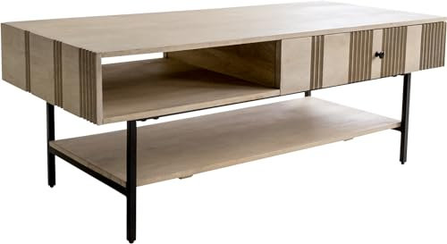 DELIFE Wohnzimmertisch Nereos Mango White Wash 130x60 cm Metall Schwarz