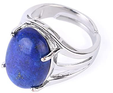 LODMLOER Lapislazuli-Naturstein-Ring für Frauen – Blauer Quarz, Blauer Kristall, Öffnungsringe, oval, größenverstellbar, Party-Modeschmuck, Lapis, Lazuli, verstellbar