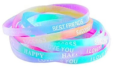 Cikiki 10 braccialetti luminosi in silicone con lettere colorate e stampate, in gomma, Silicone