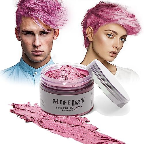 Temporary Pink Hair Color Wax 120g, Instant Hairstyle Cream Dye, Disposable Coloring Mud for Men Women Youth, Natural Washable Styling Pomades for Party Cosplay DIY Halloween