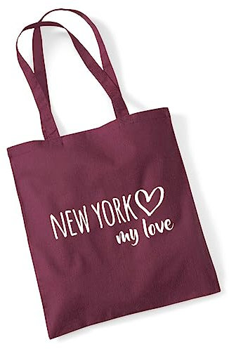 Huuraa Baumwollbeutel New York my love Geschenk Einkaufsbeutel Burgundy 10 Liter Baumwolle New York Überraschung