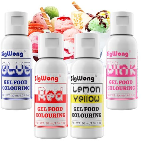 Food Colouring Gel Set : 4x30ml Large Capacity Neon Food Dye for Cake Decorating Kit for Buttercream, Macarons, Icing, Fondant, Blue, Red, Pink, Yellow