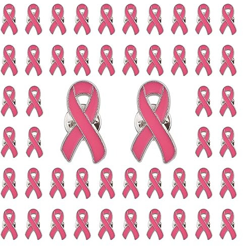WANDIC Octobre Rose 50 épingles à Ruban de Couleur Rose Broche Ruban en Alliage argenté pour la Sensibilisation à la maladie et aux Troubles pour Les événements caritatifs