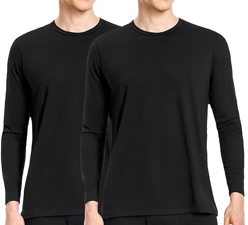 Nutria Maglia Termica Uomo Manica Lunga Pacco da 2, Maglie Termiche con Interno in Pile Girocollo, Biancheria Intima Termica Camicie Foderate in Pile per l'inverno Leggera Sci Corsa Ciclismo U07A