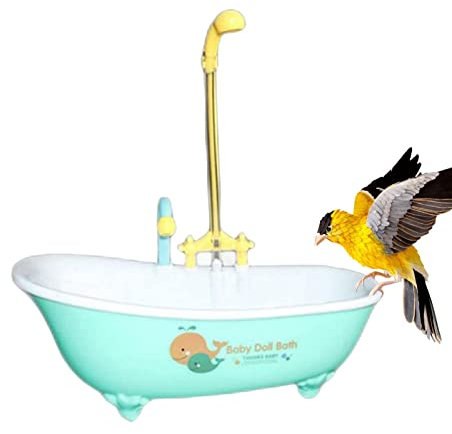 Amesor Vogel Badewanne - Automatische Vogeldusche Badewanne | Vogelbadewanne Mit Wasserhahn | Haustierbadewanne Für Vogelpapagei | Vogeldusche Badewanne Vogelfutternapf, Für Sittiche, Wellensittiche