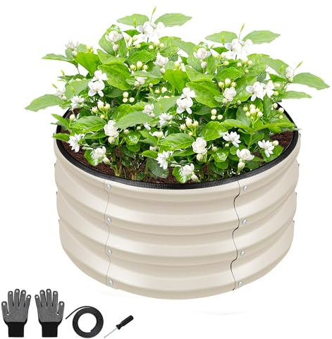 ZXZYHFTY Rundes verzinktes Hochbeet-Set, weiß, für den Außenbereich, Garten, Hochbeet, rund, groß, Metall-Hochbeete für Gemüse, 60 x 60 x 30 cm, 1 Stück
