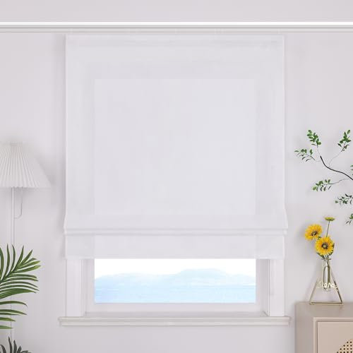 ESLIR Raffrollo mit Klettband Uni Gardinen Küche Blickdicht Raffgardinen Wohnzimmer Bändchenrollo mit Klettschiene Weiß BxH 80x140cm 1 Stück
