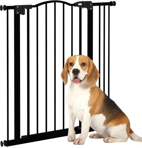 PawHut Pressure Fit Dog Stair Gate No Drilling Safety Gate Auto Close for Doorways, Hallways, 74-87cm Adjustable, 78cm Tall, Black