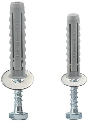Lemiyoo Set da 20 (60 pezzi) di bulloni di ancoraggio per muratura (M10/M12), 4 tasselli a espansione laterali con rondelle e viti esagonali (50/60 mm) per staffa TV, scaldabagno, fissaggio armadi