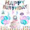 44Pcs Mermaids Birthday Decorations for Girls Home Colorful Mermaid Party Balloons,Happy Birthday Banner Bunting,Cake Toppers,Hanging Swirls for Kids Baby Shower Cartoon Theme Party Supplies