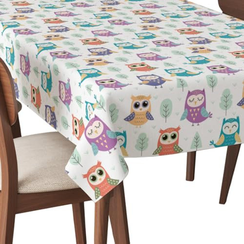 HEKO PANELS Tischdecke 140 x 250 cm Abwaschbar Tischtuch Gartentischdecke Fleckschutz Wasserabweisend Tafeldecke Eulen