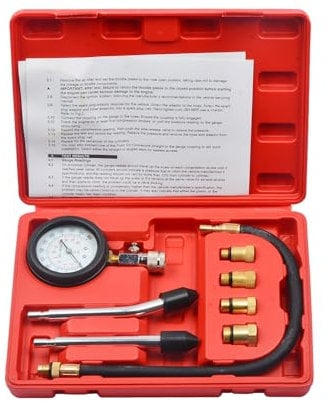 TwinSwords Kompressionsprüfgerät | Kompressionsprüfer Set | Kompressionstester Motor M10 M12 M14 M18 Kompression prüfen meßen Kfz 0-20 bar & 0-300 Psi 1 Set