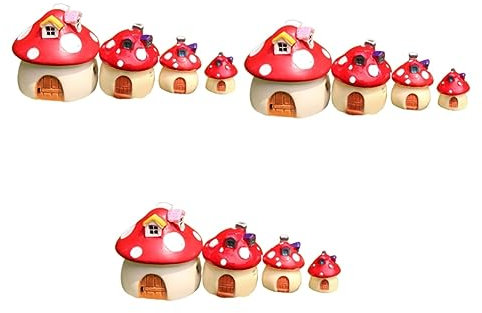 Sosoport Glasbehälter 12 STK Pflanzendekor Cupcake-Verzierung Häuser Miniaturpilz Ornament Pilzdekor Harzpilzhaus Miniatur-Landschaftsaccessoire Fee Modell Moos Container schmücken rot