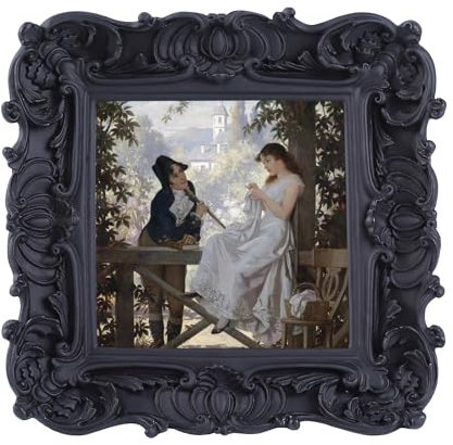 S GMOMENT Antiker Bilderrahmen, 10 x 10 cm, viktorianischer Stil, kunstvoller Bilderrahmen mit Frontglas-Wandhalterung und Tischplatte, Gothic-Heimdekoration, Retro-Galerie-Wandkunst, 1 Stück, Schwarz