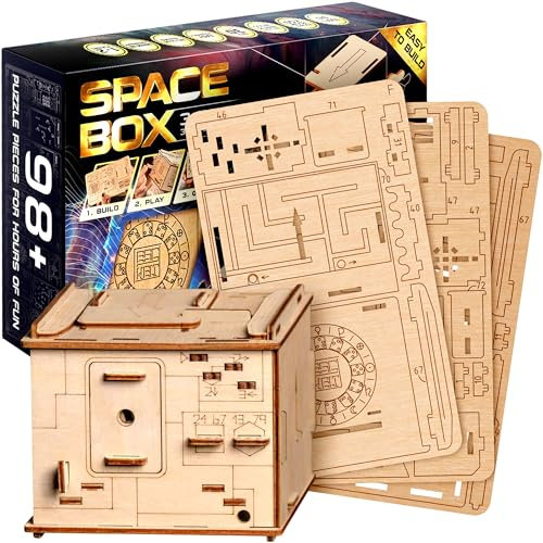 ESC WELT Space Box 3D Puzzle Game - 3 in 1 Modellbau Escape Room Spiel - Holzrätsel & Geschenkbox Knobelspiel - Rätselbox für Kinder - Holzpuzzle Geschenke