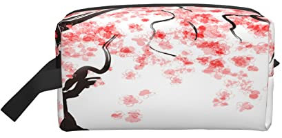 Kulturbeutel mit japanischer Kirschbaumblüte, Aquarell, orientalische Tinte, schwarz, Make-up-Tasche, Reise-Kosmetiktasche, kleine Tasche, Aufbewahrungstasche, Organizer für Damen und Herren,