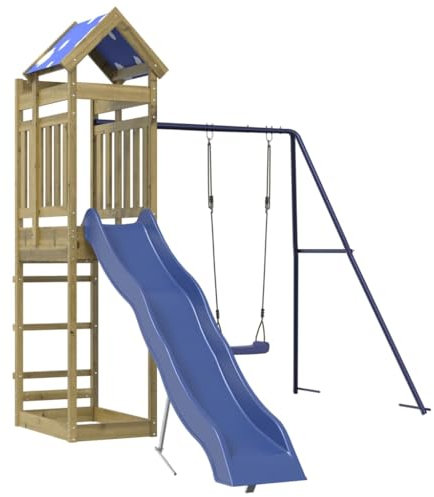 vidaXL Spielturm, Klettergerüst mit Rutsche Schaukel, Kinder Kletterturm Spiel-Zubehör für Garten, Holz Spielplatz Spielhaus, Kiefernholz Imprägniert