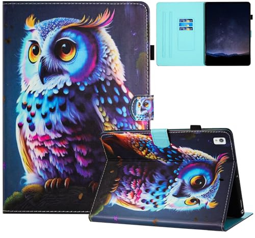 TEDTIKJT Hülle Kompatibel mit iPad 8th/7th Generation 10.2 Zoll 2020/2019 Tablet Cover Leder Flip mit Magnetic Kartenschlitz Ständer Schutzhülle mit Auto Schlaf/Aufwach,Bunte Eule
