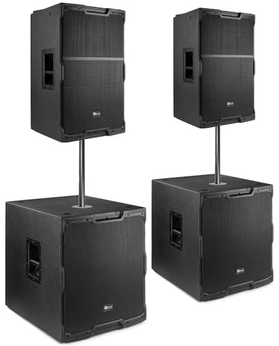 PD PDY215A Professional Active PA System Package with 15-Inch Tops, 18-Inch Subwoofers, Bi-Amplified DJ Speaker Set, DSP, Poles and Cables Included, Active Subwoofer