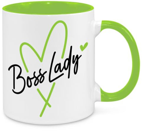 Cherish Charlie Designs Boss Lady Mug - Funny Novelty Gift Silly Present Mug Birthday Christmas for Mum Dad Friend Sister Brother Grandparents for Man Woman Secret Santa Work Quotes (Green)