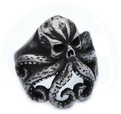 Caiduoduo Punk Vintage Cthulhu Ring Unikat Edelstahl Gothic Totenkopf Oktopus Ring Männer Biker Tierschmuck Geschenk