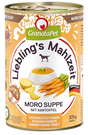 GranataPet Liebling's Mahlzeit Moro-Suppe mit Kartoffeln, Hundefutter zum natürlichen Aufbau gesunder Darmbakterien, ideal bei Durchfall und Magen-Darm Beschwerden, 6 x 375 g