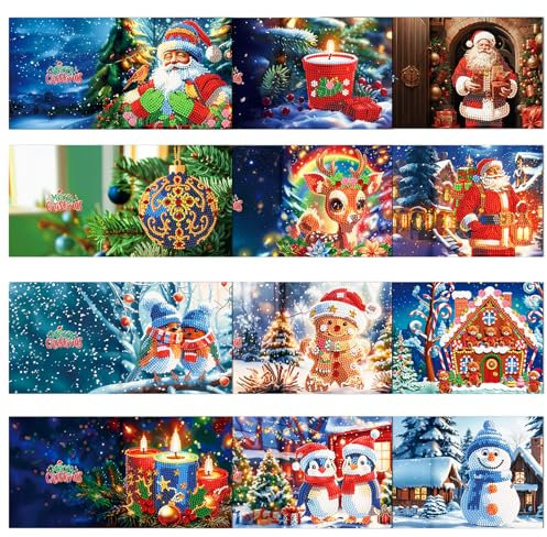 ycyingcheng 5D Weihnachtsgrußkarten, DIY Spezial-geformte Diamant Malerei Karten Kit, Diamant Kunst Weihnachten Postkarten für Familienfreunde