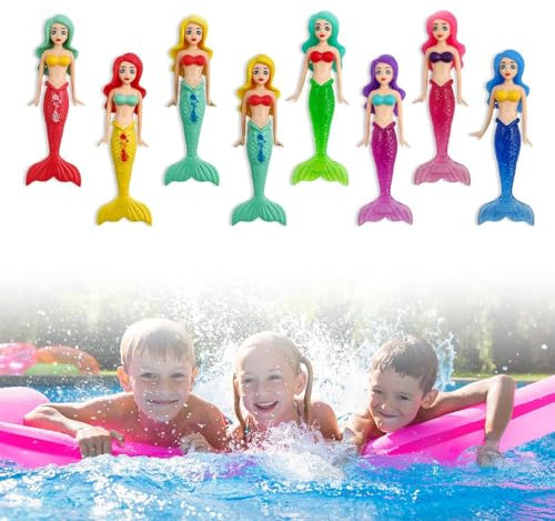 HJIAMA 8 Stück Tauch Spielzeug Kinder, Schwimmbad Spielzeug, Kunststoff Wasserspielzeug Outdoor, Inklusive 4 Neuen Transparenten Meeresjungfrau Spielzeugs, für Tauchen, Schwimmen, Dekoration