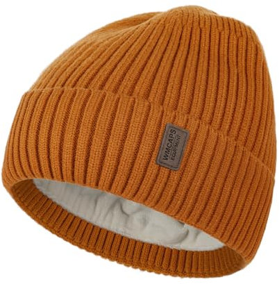Wmcaps Mütze Herren Winter, Thermo Strickmützen für Herren, Warme Fleece Laufmütze Beanie Damen Herrenmütze Winter, Winddichte Wintermütze Männer Gefütterte und Gepolsterte Unisex-Mütze(Orange)