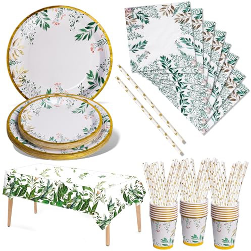 Nkaiso Paper Plates And Napkins Cups Set, 121 Piezas Sage Green Party Plates Cups And Napkins, Vajilla para Fiesta, Cumpleaños Party Decoración Set For Birthday Party Supplies -24 Invitados