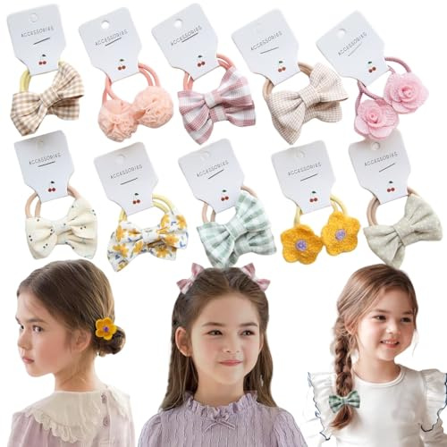 KAQILE 20 stycken barnhårband med rosett barnhårband färgglada elastiska hårgummin, babyhårsnodd, hästsvans hållare hårtillbehör för små flickor barn (färg A-10 par (20 artiklar))