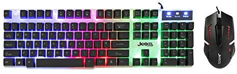 Luminous USB Wired Keyboard and Mouse Set, Full Size Slim Keyboard With LED Light, LED Gaming Mouse, Game or Business, UK Layout, For PC, Laptop, Windows And Mac