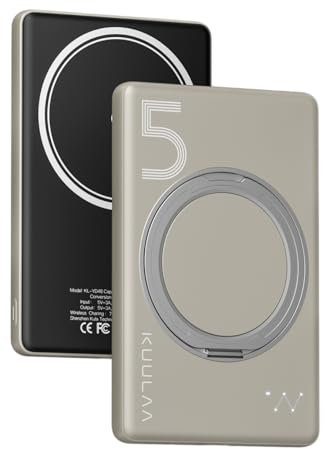 Batterie Externe Magsafe 5000mAh, Batterie Externe Induction Magnetique 20W, Power Bank Charge Rapide sans Fil avec Support Pivotant Compatible avec iPhone 16/15/14/13/12 Plus/Pro/ProMax - Titane
