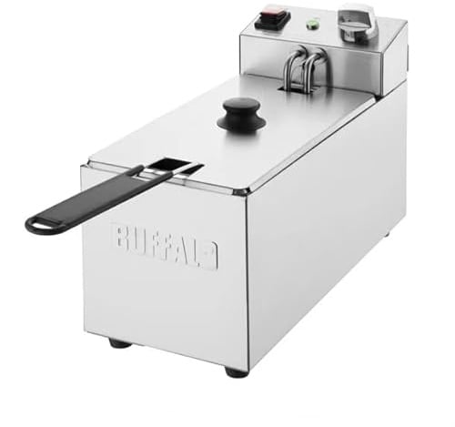 Buffalo Single Tank Single Basket 3Ltr Countertop Fryer 2kW - Kitchen Commercial Stainless Steel Deep Fat Fryer Machine for Chips, French Fries, Donuts CU614
