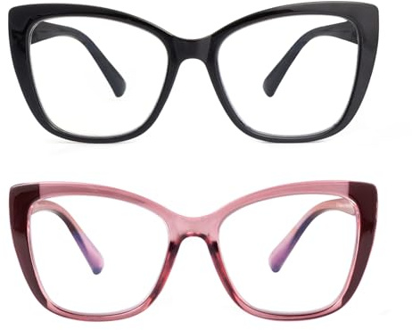 SKYWAY Occhiali da Lettura per Donna,Occhiali da Computer Oversize alla Moda con Blocco Luce Blu,Montatura Quadrata a Occhio di Gatto con Cerniera a Molla