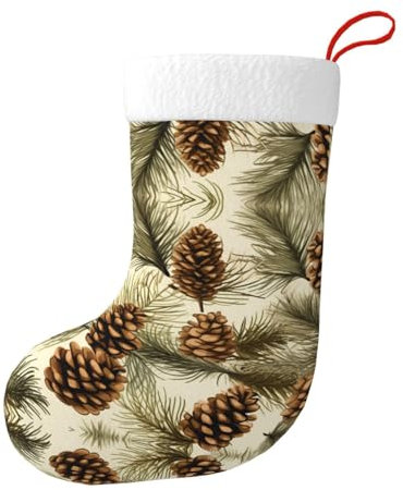 WHJYYXDE Weihnachtsstrumpf – perfekt zum Dekorieren von Büros, Bäumen, Kaminen, Tannenzapfen-Bordüre bedruckt