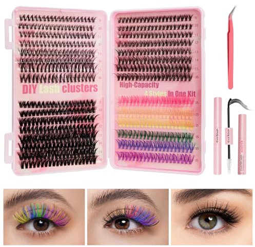 LURICO Cluster Eyelashes Extension 30D+40D+50D Wimpern Extensions Set 600pcs mix 9-16mm Lashes Extension Set Farbe Cluster Lashes mit Pinzette, 2-in-1 Klebestiften, Bürstenstab Wimpern Cluster Set DIY