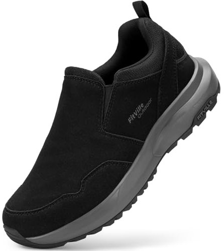 FitVille Chaussures sans Lacets Homme Pied Large Mocassins et Loafers Baskets Marche Casual Chaussure Randonnée Basses Slip-ins Antidérapantes Multisports Outdoor Noir 41 EU X-Large