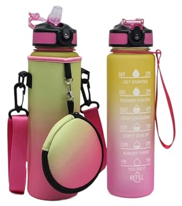DKJAHSEK Sac De Bouteille D'eau 1000ml Water Bottle Sleeve Bottles Bag Cup Cover Pouch Holder Sport Tumbler Water Bottle Case With Headphone Bag Camping Access Pour Sport(Yellow pink)