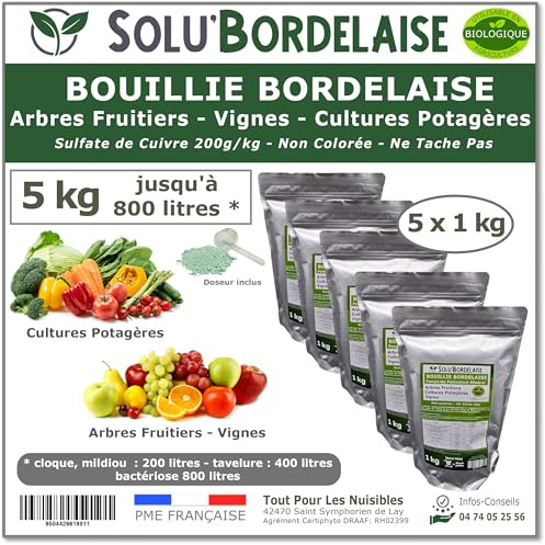 Solu'Bordelaise - 5 kg Bouillie Bordelaise Non Colorée - Fongicide Polyvalent Sulfate de Cuivre - Protection Arbres Fruitiers, Cultures Potagères, Vignes - Utilisable en Agriculture Biologique