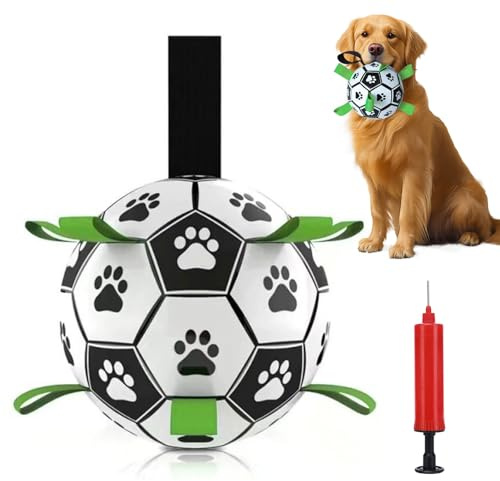 YHSKJCD Dog Football Ball and Tug Toys for Small & Medium Dogs - Interactive Water Toys with Grab Tabs