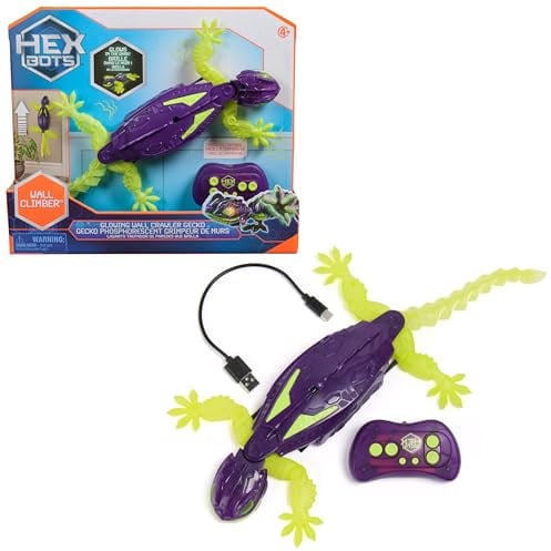 HEX BOTS Glow-in-The-Dark Gecko, Robot Radiocomandato Ricaricabile, Giocattolo Che Si Arrampica sulle Pareti, Fluorescente al Buio, 4+ Anni, Multicolore, 6075451