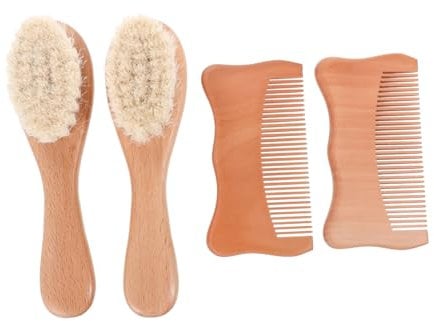 OFFIGAM 1 Juego Juego de peine de orejas para gato de lana de lana de haya consejos primero acicalar Dormir mami Lana para bebé kit de cuidado de la cabeza cepillo de lana de madera